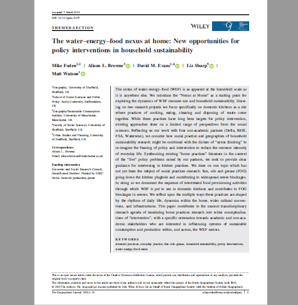 Publication // The water-energy-food nexus at home: New opportunities ...